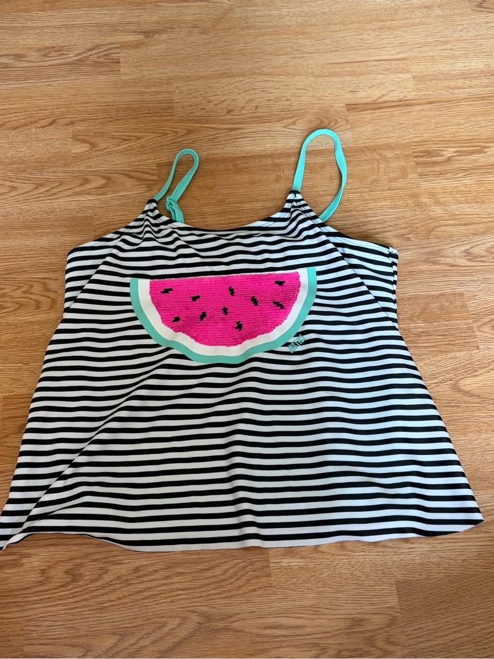 Girls Justice Black & White Stripe Flip Sequin Watermelon Tankini
